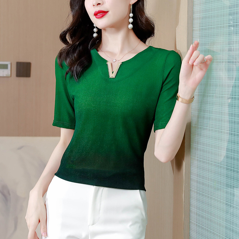 Fashion Gradient Pullover Slim Fit Shirt - Green, 3XL
