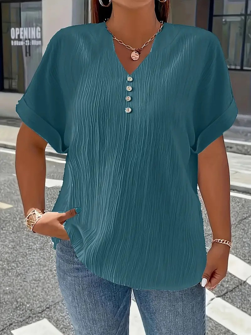 Summer Casual Women's Clothing Small V-neck Short-sleeve Top - Navy Blue, 4XL