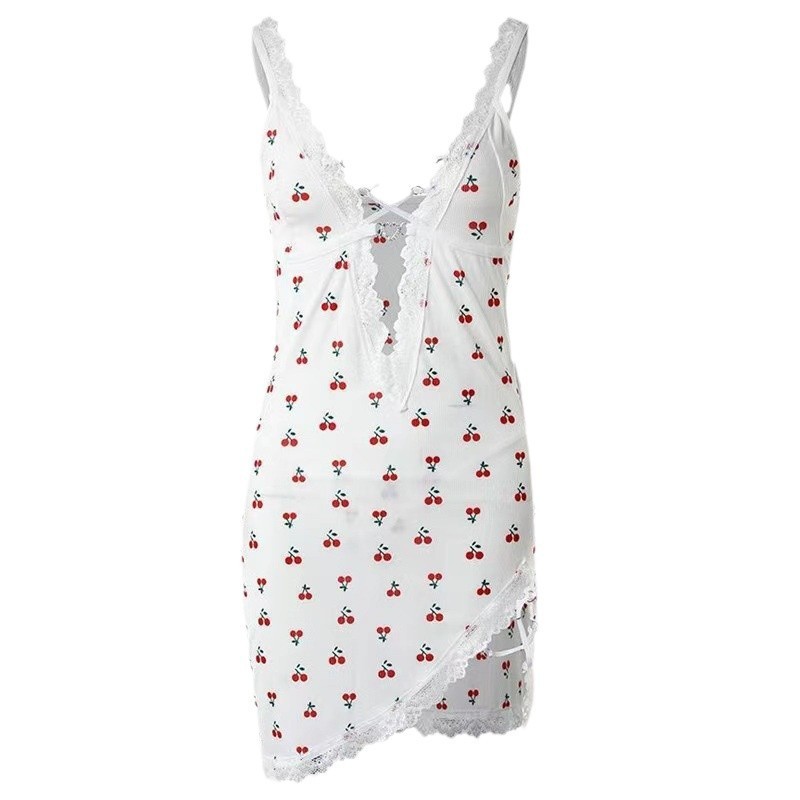 Summer Sexy Deep V Strap Cherry Sexy Lingerie For Women - Deep V Cherry Dress, S
