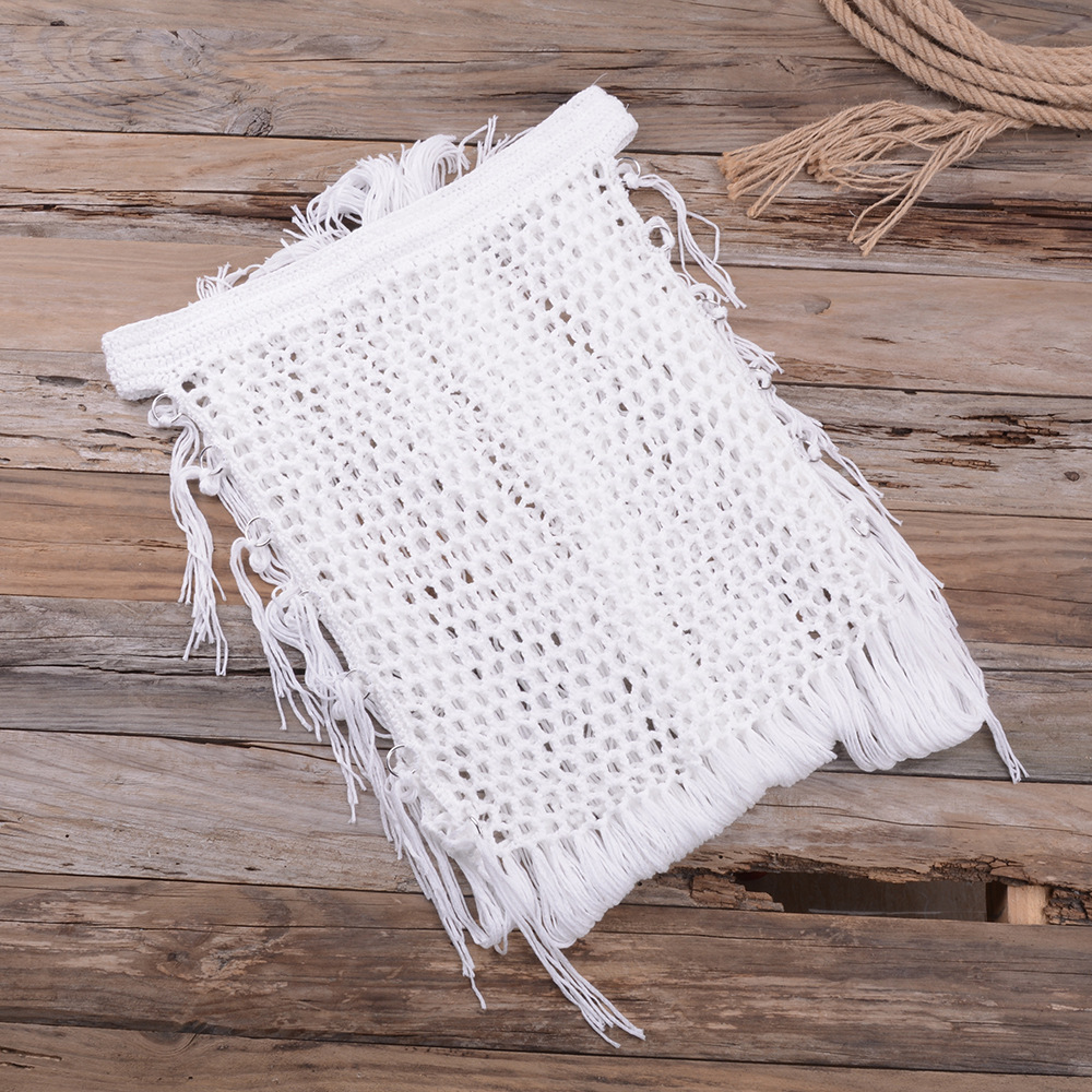 Handwoven Cutout Swimsuit Bikini Maxi Skirt - White, L