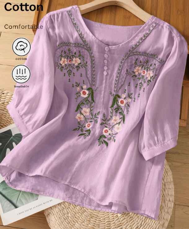Summer Women'S T-Shirt In Apricot Yellow - Purple, M