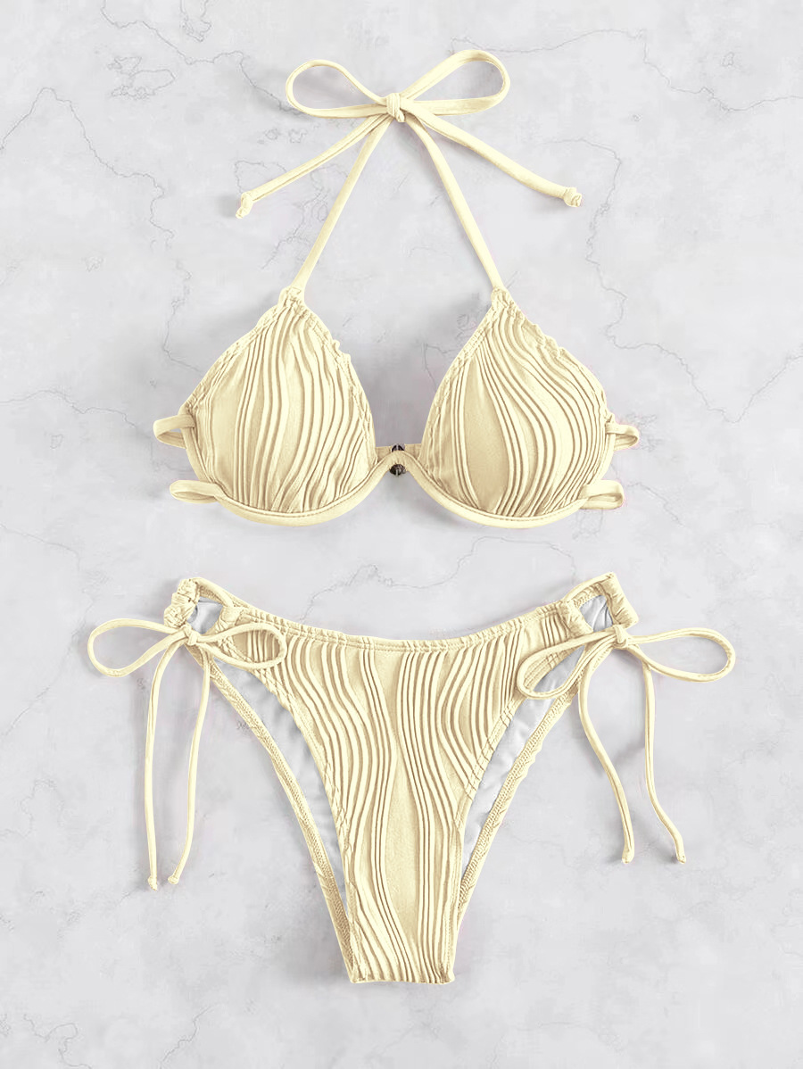 Women's Split Sexy Bikini Swimsuit With Steel Bracket - Light Yellow, XL