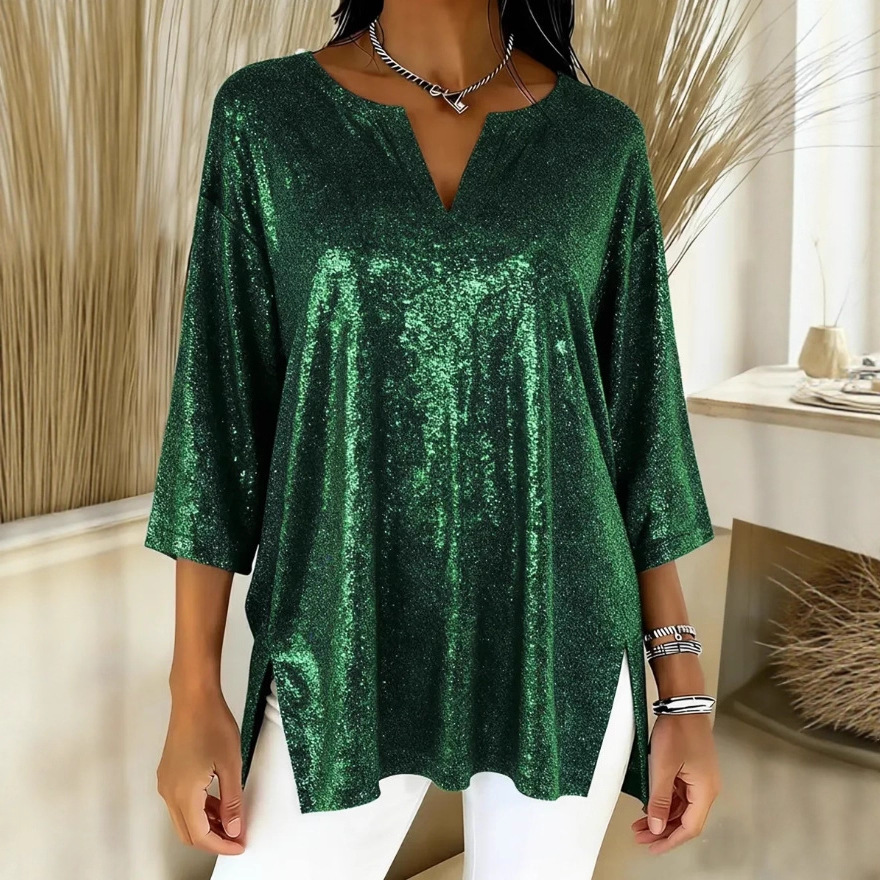 Independent Site Women's Shiny Christmas Long Sleeve Top - Green, L