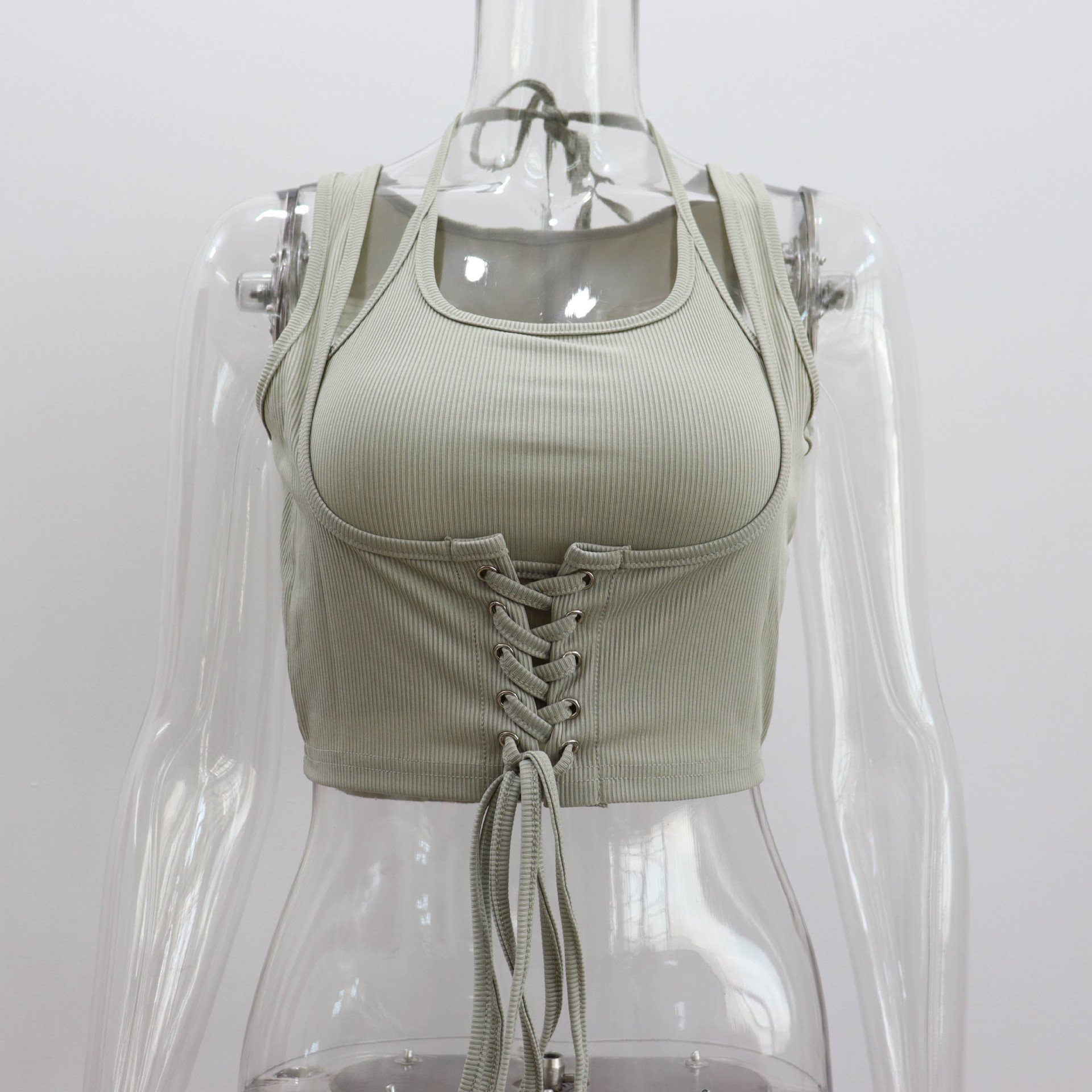 Ladies Sleeveless Tie-up Top - Light Green, M