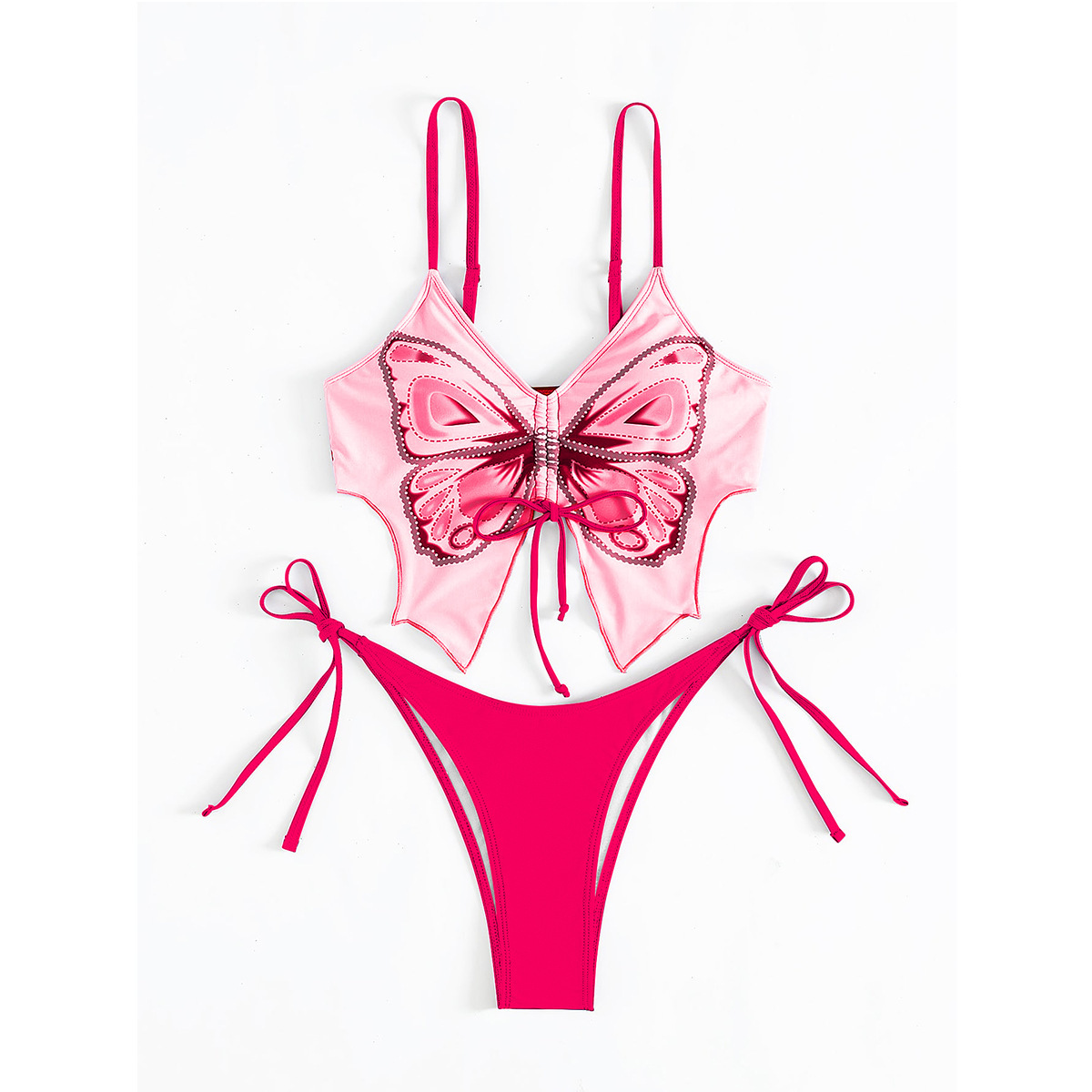 Bikini Swimsuit Female European And American Sexy Style Butterfly Swimsuit - Rose Red, XL