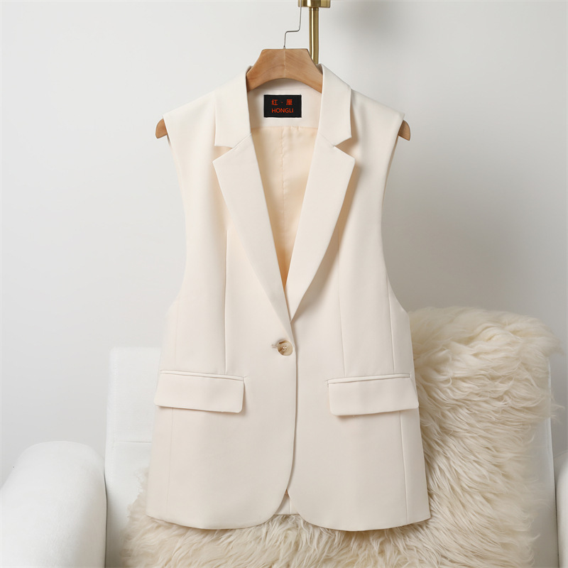 Womens Fashionable Slim-Fit Versatile Split-Panel Vest - Beige, 4XL