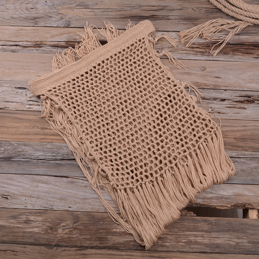 Handwoven Cutout Swimsuit Bikini Maxi Skirt - Khaki, S