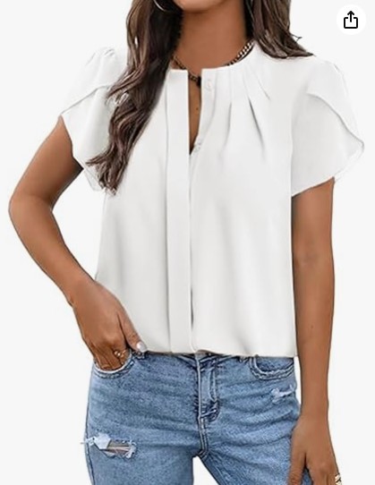 Women's Collar Decorated With Buttons Short-sleeved Shirt Casual Top - White, M