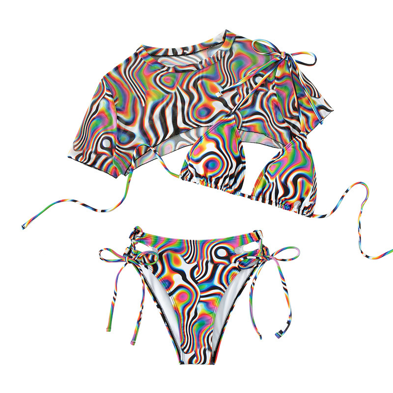 Women's Bikini Rope Mesh Colorful Bikini Swimsuit - Colorful Red, S