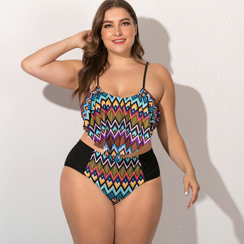 Fat woman plus fat split swimsuit - Multicolor, L