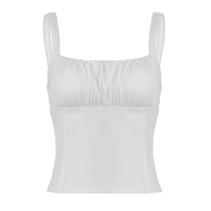 Women's Cropped Tank Top With Straps Solid-color Top - White, M