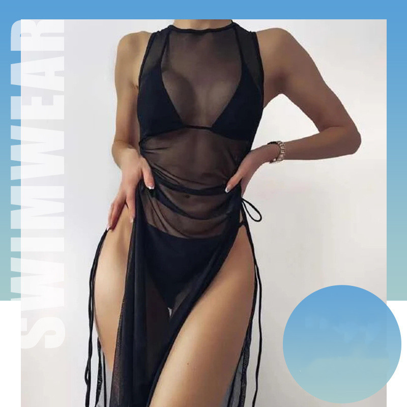 New Solid Color Sexy Split Swimsuit - Black, S