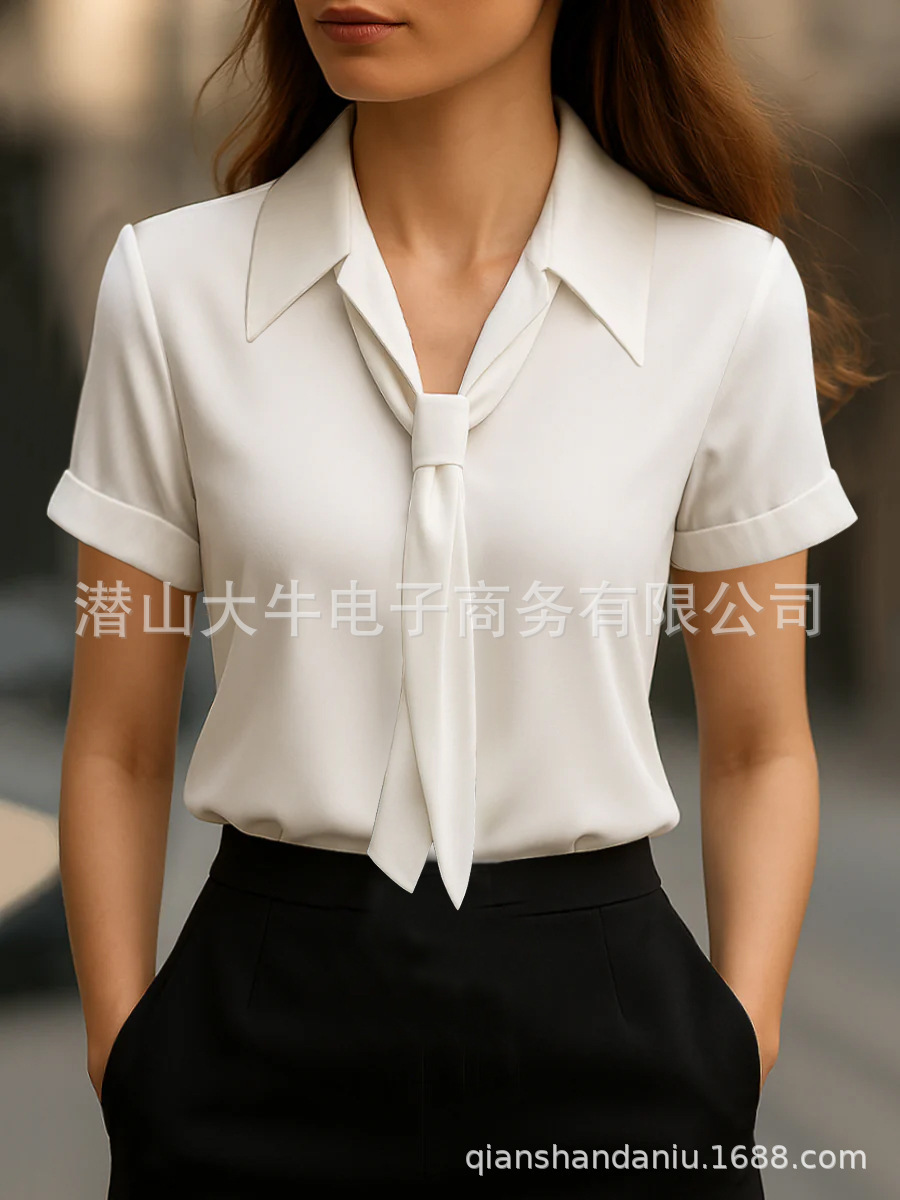 Women's Short Sleeve Shirt Top - White, L