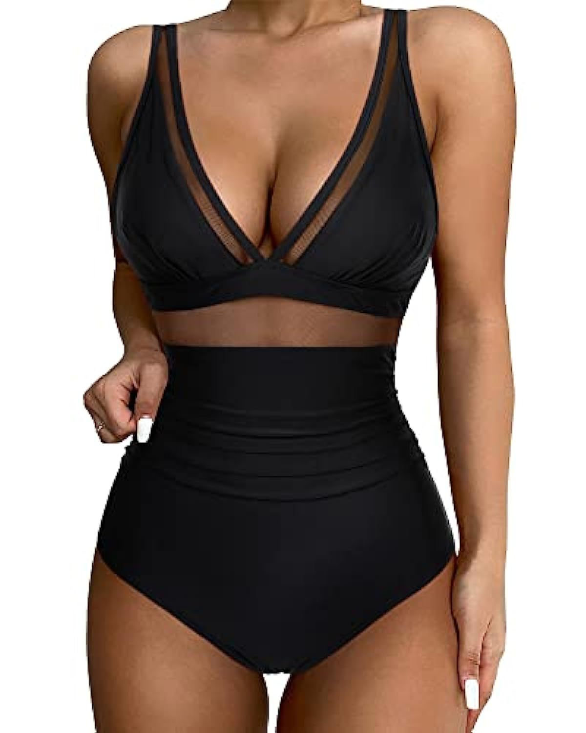Women's High Waist One-piece Swimsuit - Black, L
