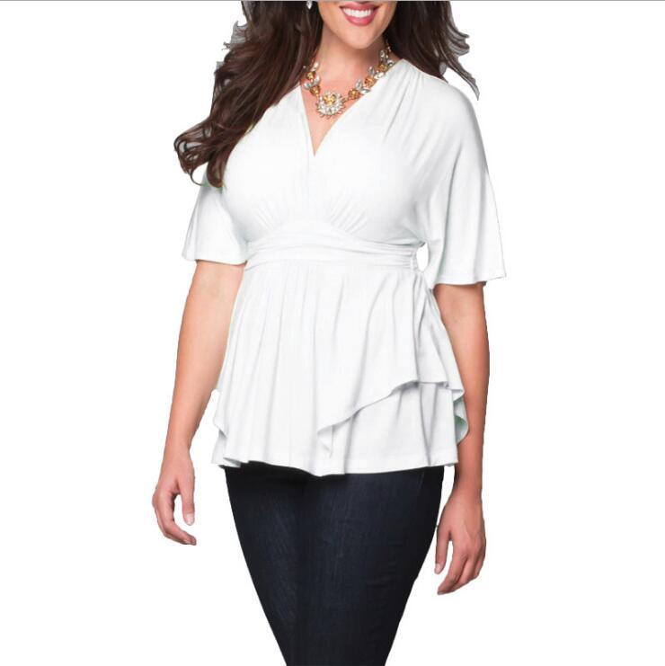 V Solid Color Women's Plus Size Dress - White, 4XL