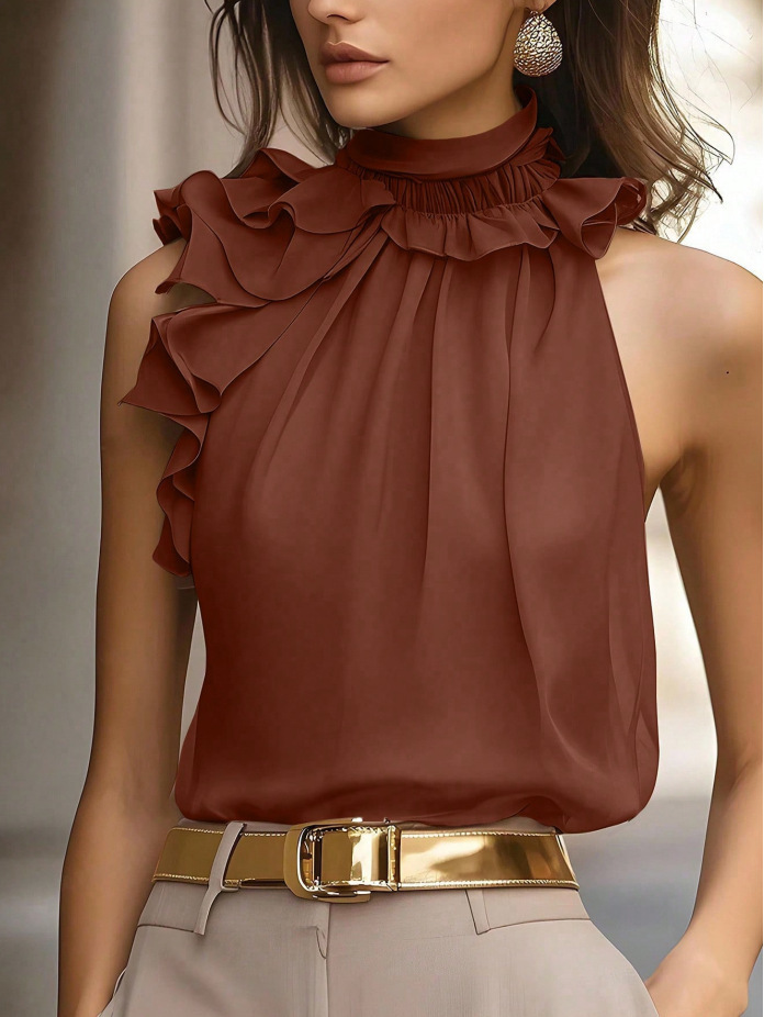 Niche Neck-hanging Sleeveless Tank Top Shirt - Brown, L