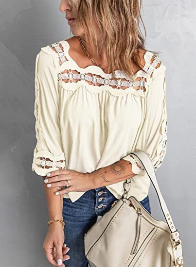 Female Lace Stitching Loose Leisure Five - Point Sleeve - Yellow, L