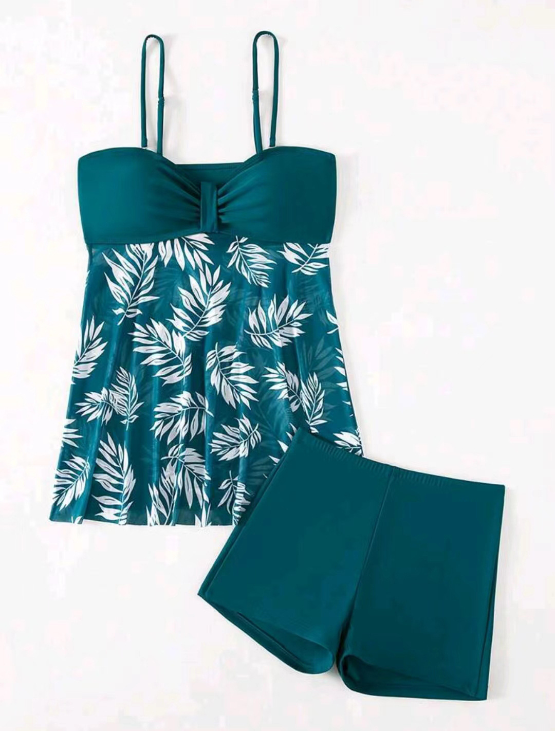 Swimsuit Split Boxers High Waist Mesh Women - Peacock Green, XL