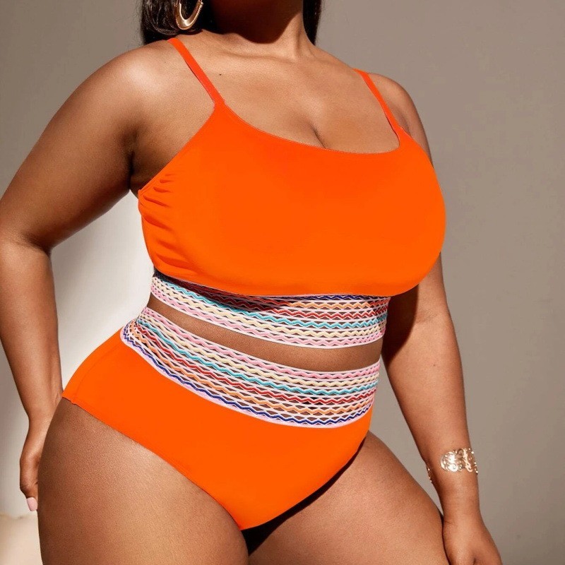 Large Size Split High Waist Briefs - Orange, 4XL