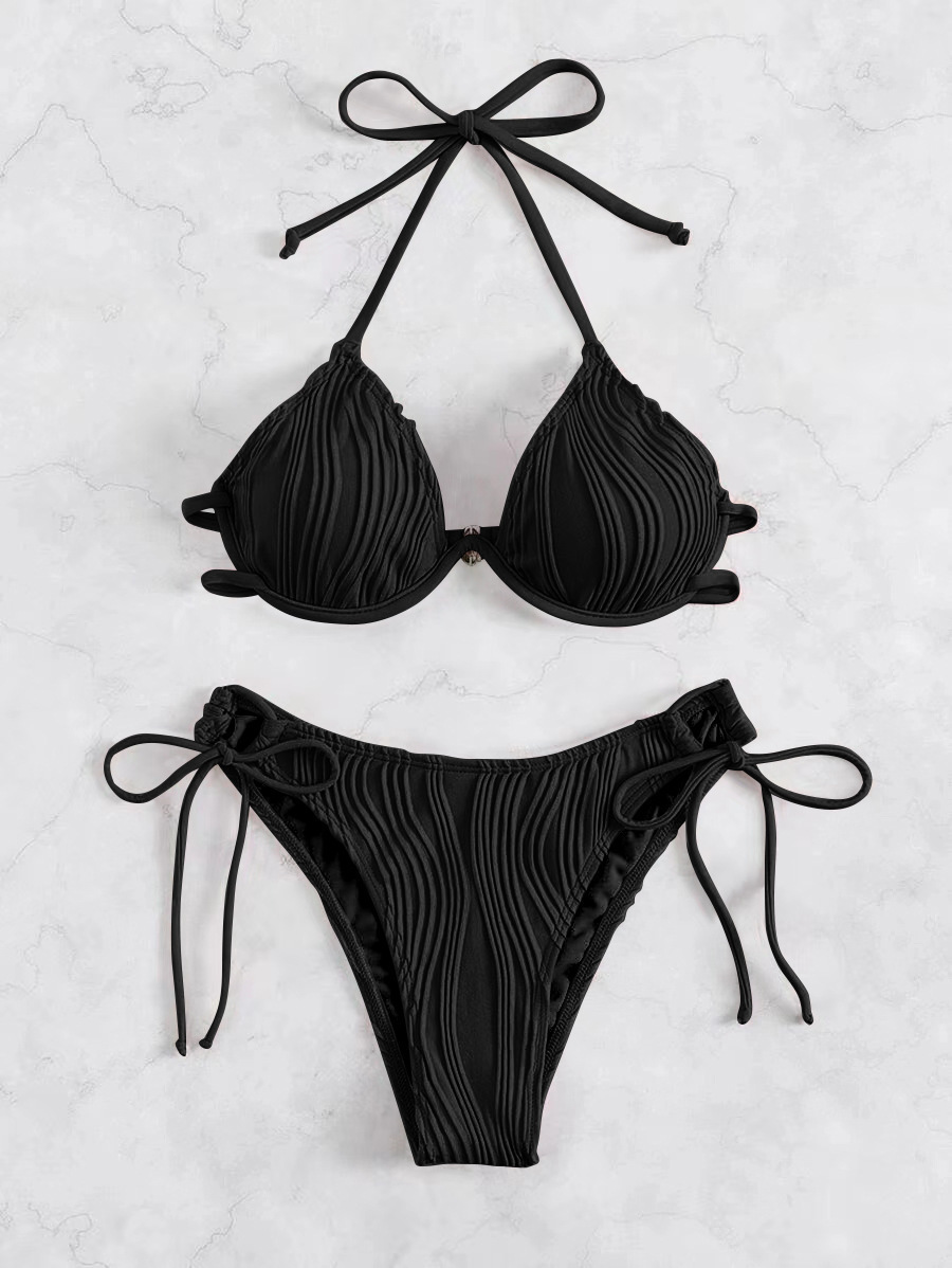 Women's Split Sexy Bikini Swimsuit With Steel Bracket - Black, XL