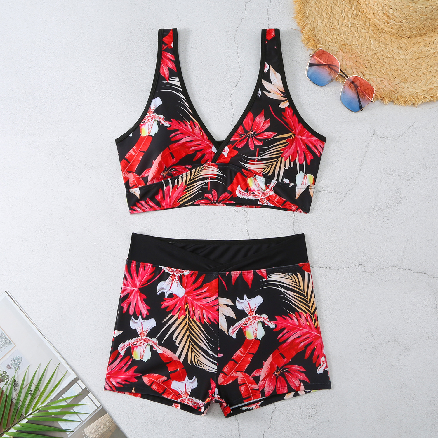 Two-piece Swimsuit Printed Boxer Multi-color Swimsuit - 6 Style, S