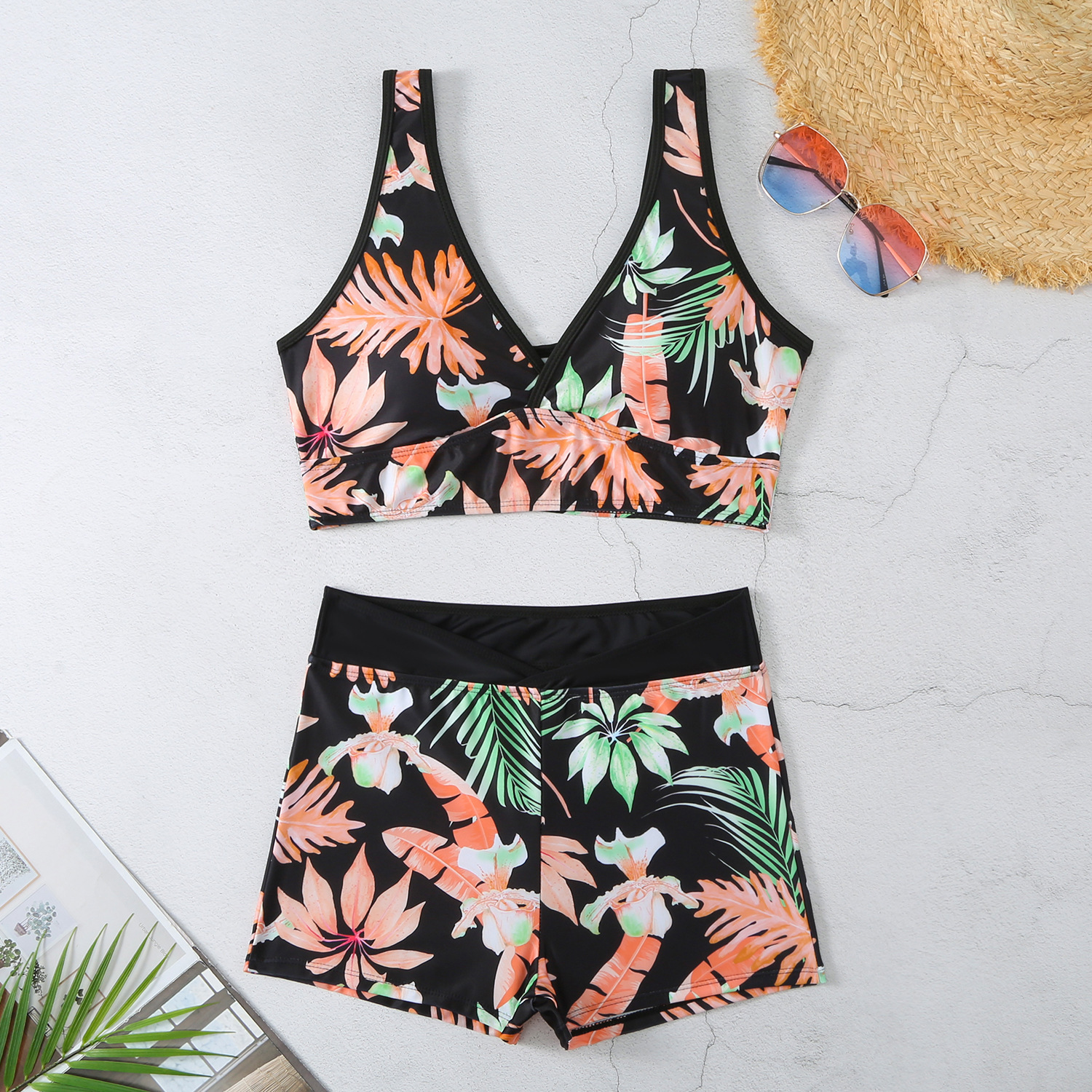 Two-piece Swimsuit Printed Boxer Multi-color Swimsuit - 5 Style, M